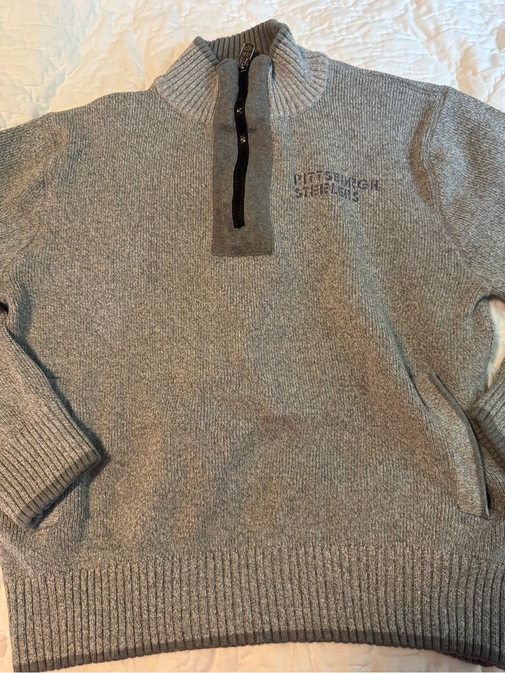 Pittsburgh Steelers NFL Pro Line Men XL Gray 1/4 Zip Cotton Sweater Pullover